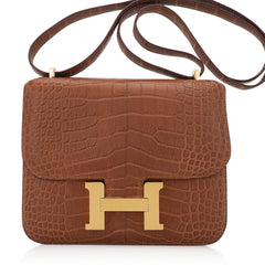 Mini Constance 18 Mirror Bag Gold Matte Alligator with Gold Hardware