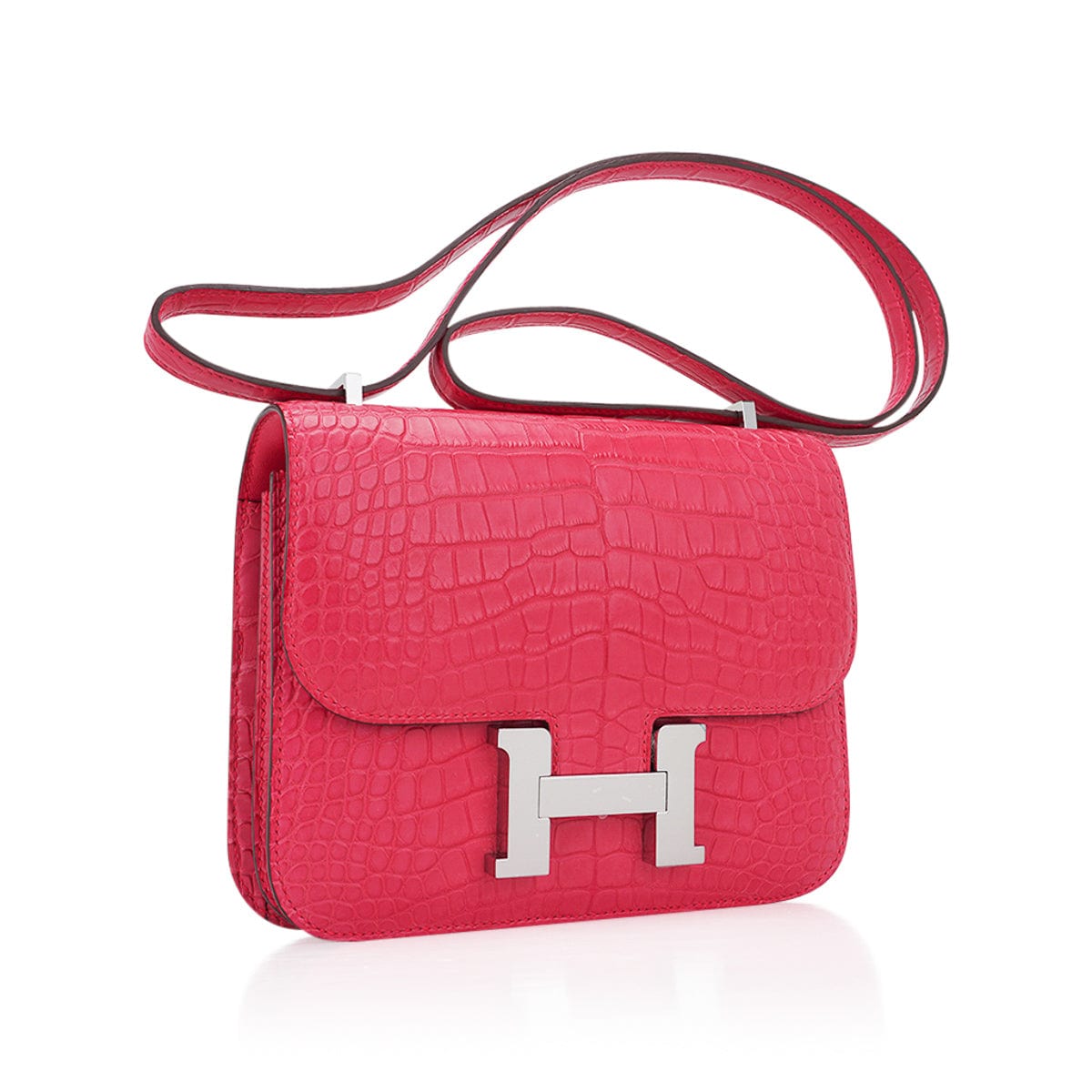 Mini Constance 18 Rose Extreme Matte Alligator Bag with Palladium Hardware