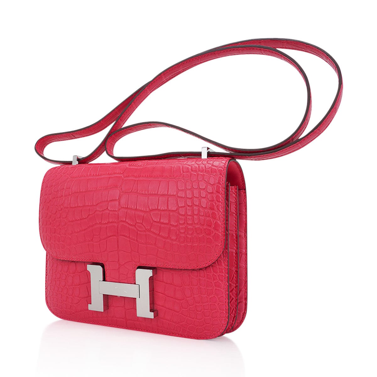 Mini Constance 18 Rose Extreme Matte Alligator Bag with Palladium Hardware