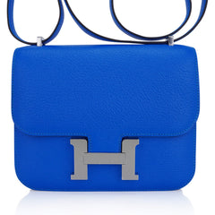 Verso Mini Constance 18 Bag Bleu Hydra and Deep Bleu Chevre Leather with Palladium Hardware