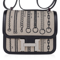 Constance 24 Bag De Camp Dechainee Toile and Black Swift Leather