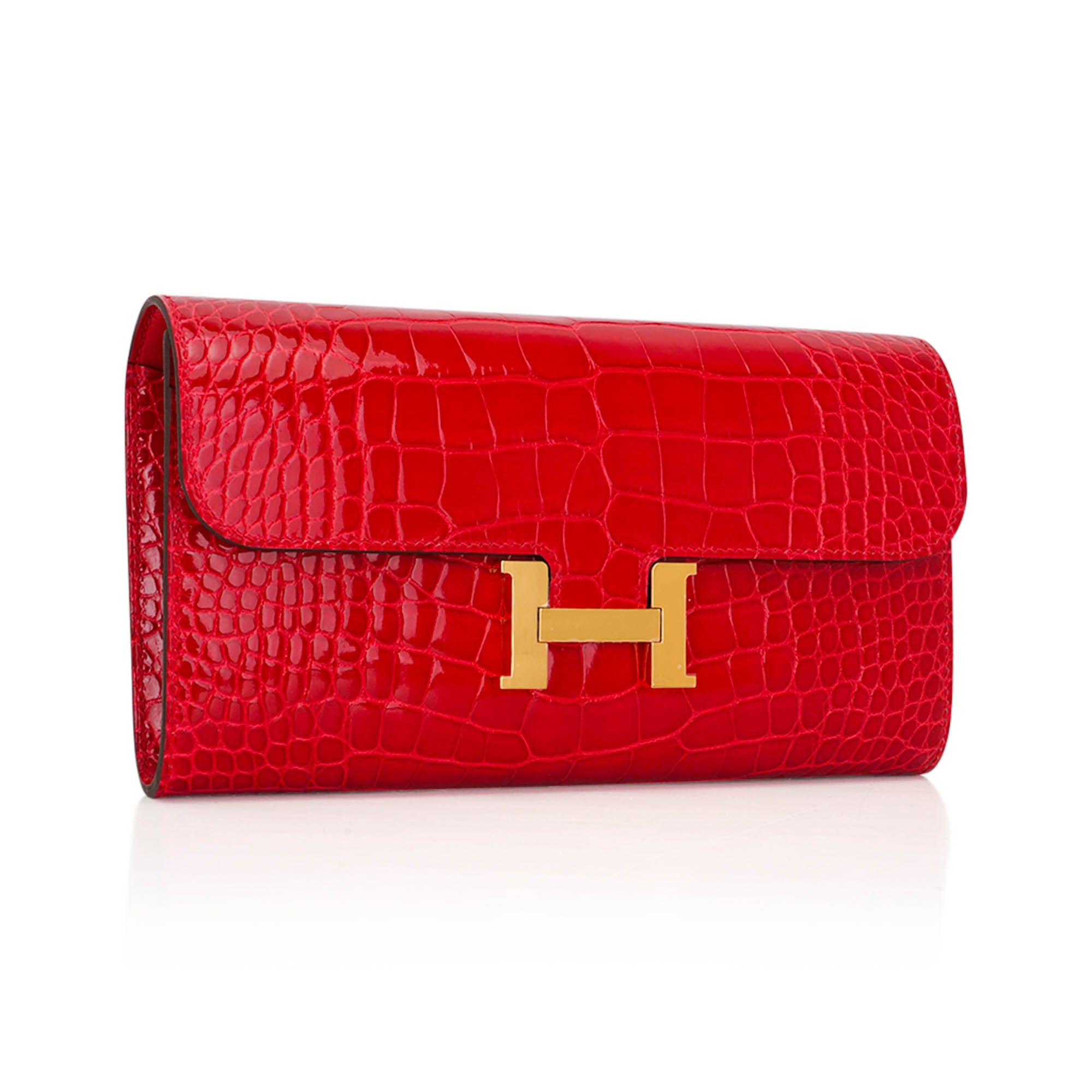 Constance Long To Go Wallet Lipstick Red Braise Alligator with Gold Hardware