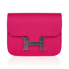 Constance Slim Wallet Waist Belt Bag Rose Mexico Epsom Palladium New/Box