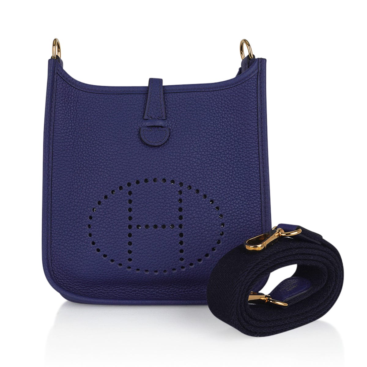 TPM Evelyne Mini Bag Blue Sapphire Blue Indigo Strap Clemence Leather with Gold Hardware