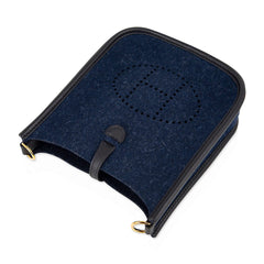 Limited Edition Mini Evelyne TPM Bag Blue Feutre Black Swift Leather with Gold Hardware
