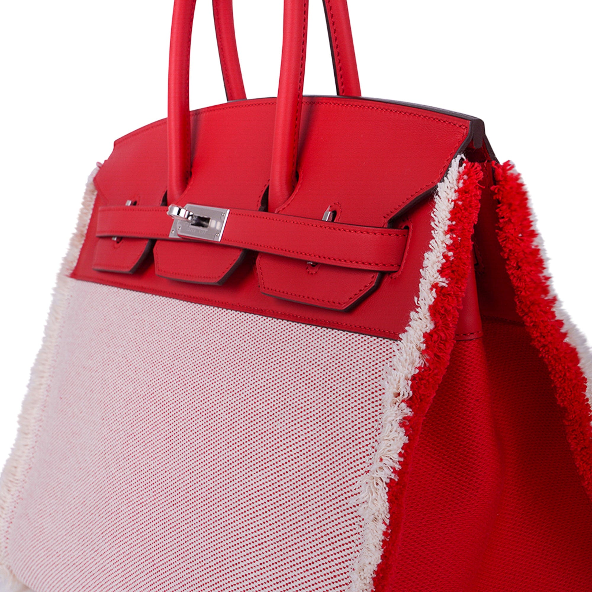 Limited Edition Birkin 35 Bag Fray Fray Framboise Toile and Swift Leather with Palladium Hardware