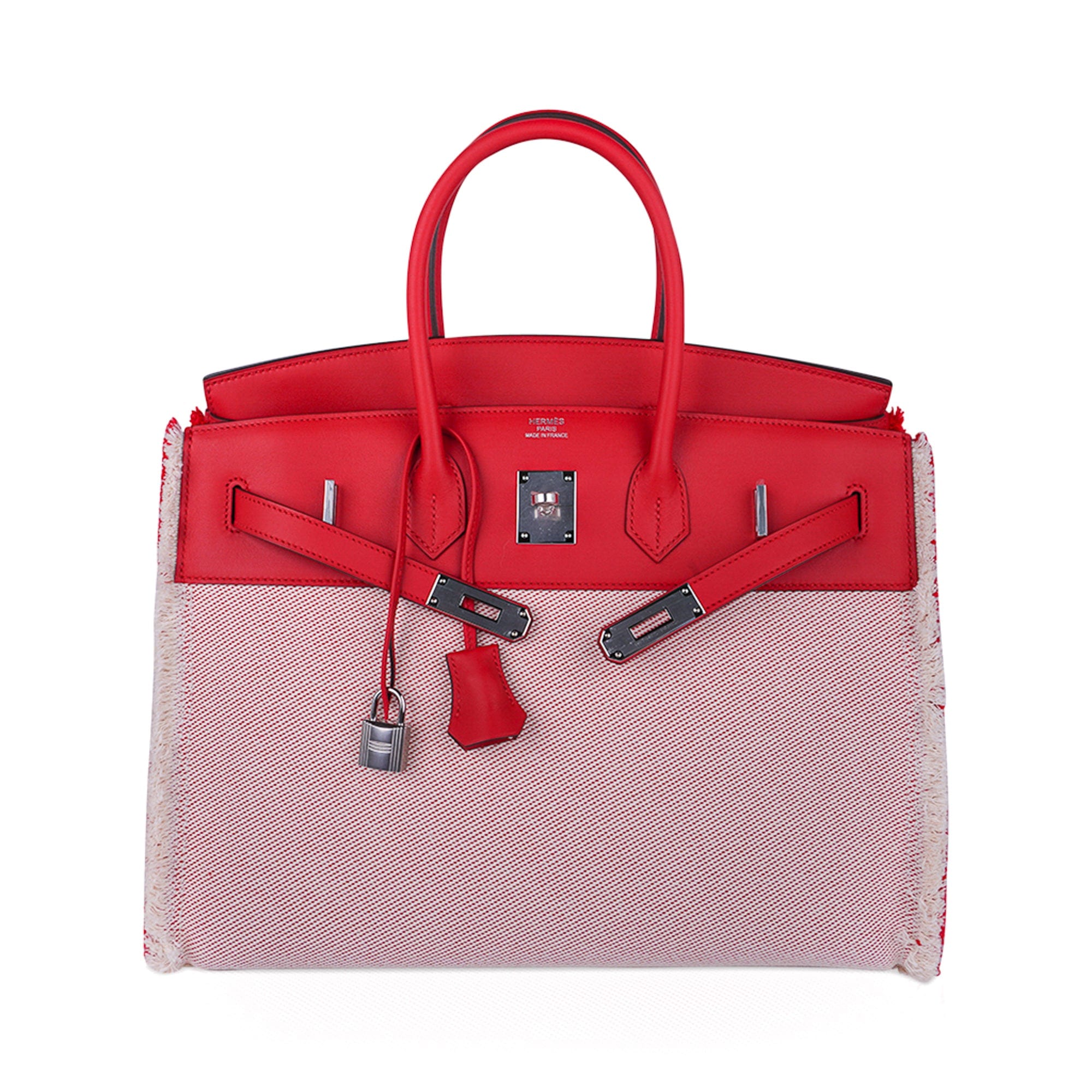 Limited Edition Birkin 35 Bag Fray Fray Framboise Toile and Swift Leather with Palladium Hardware