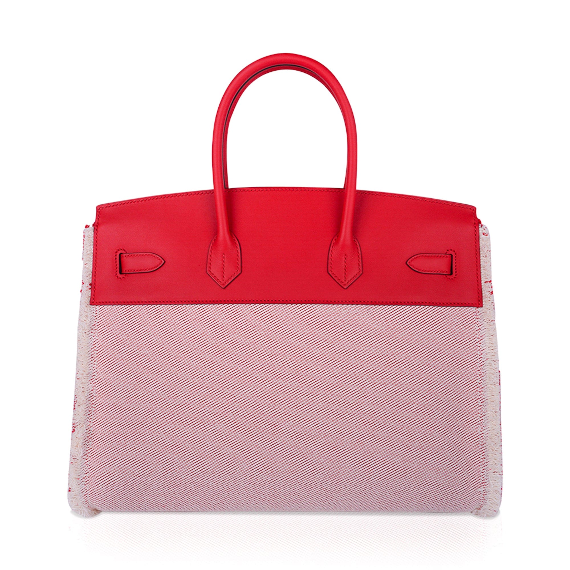 Limited Edition Birkin 35 Bag Fray Fray Framboise Toile and Swift Leather with Palladium Hardware