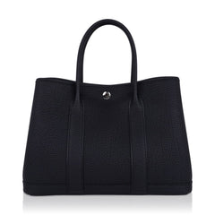 Garden Party 30 Bag Black Vache Country Leather with Palladium Hardware