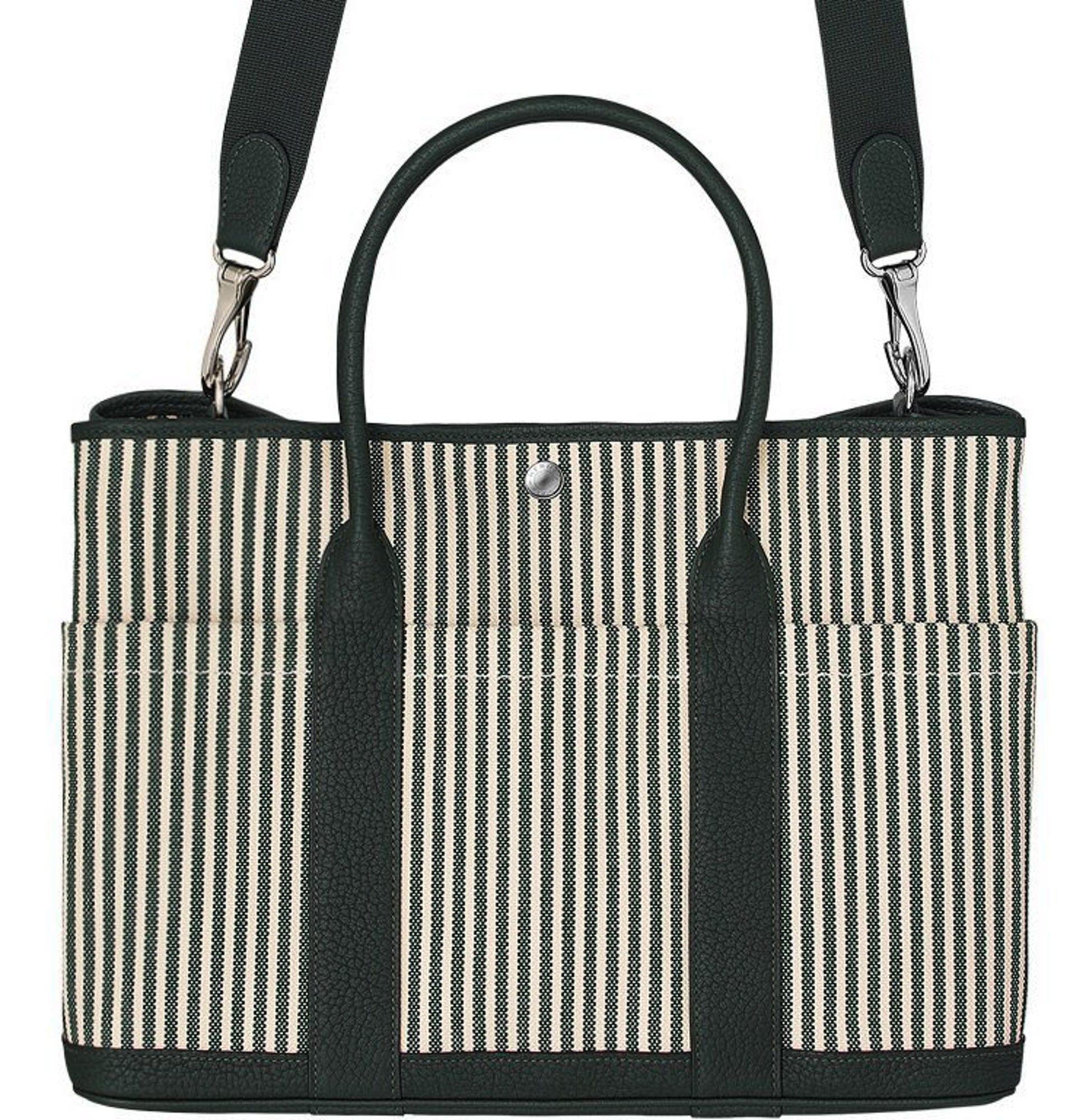 Garden Party 36 Bag Pockets Canvas Vert Anglais & Vert Fonce Vache Country Leather with Palladium Hardware