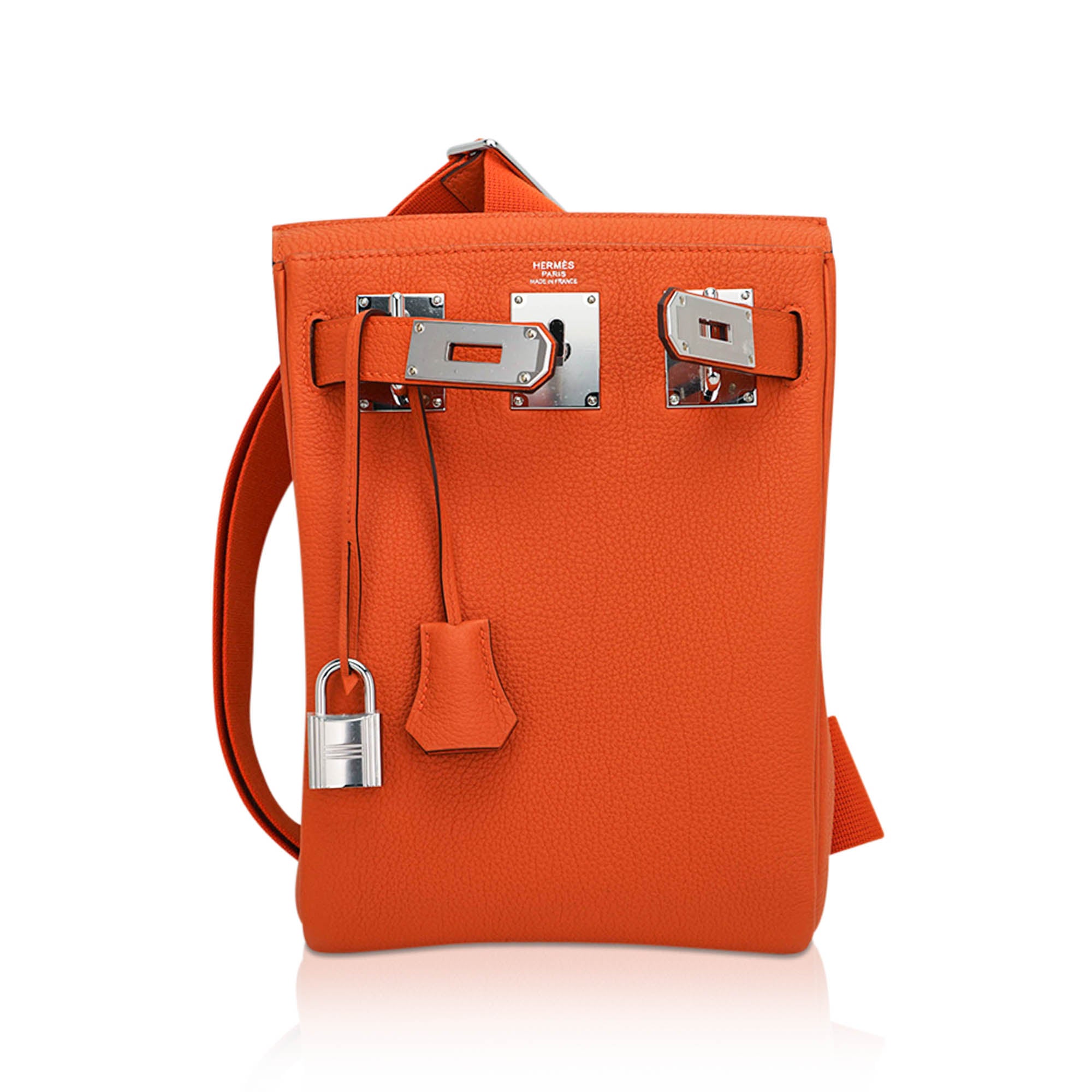 Hac a Dos PM Backpack Feu Togo Leather with Palladium Hardware