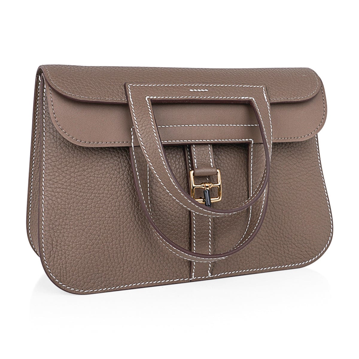 Halzan 25 Etoupe Bag Gold Hardware Clemence Leather