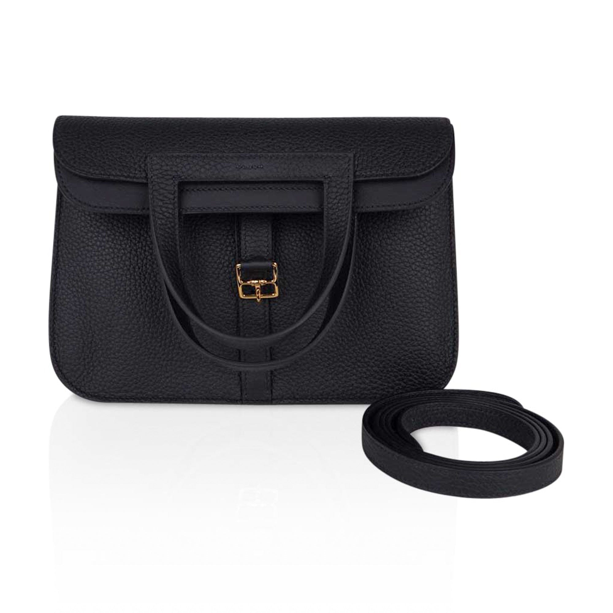 Halzan 25 Bag Black Gold Hardware Clemence Leather New w/Box