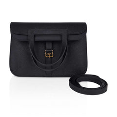 Halzan 25 Bag Black Gold Hardware Clemence Leather New w/Box