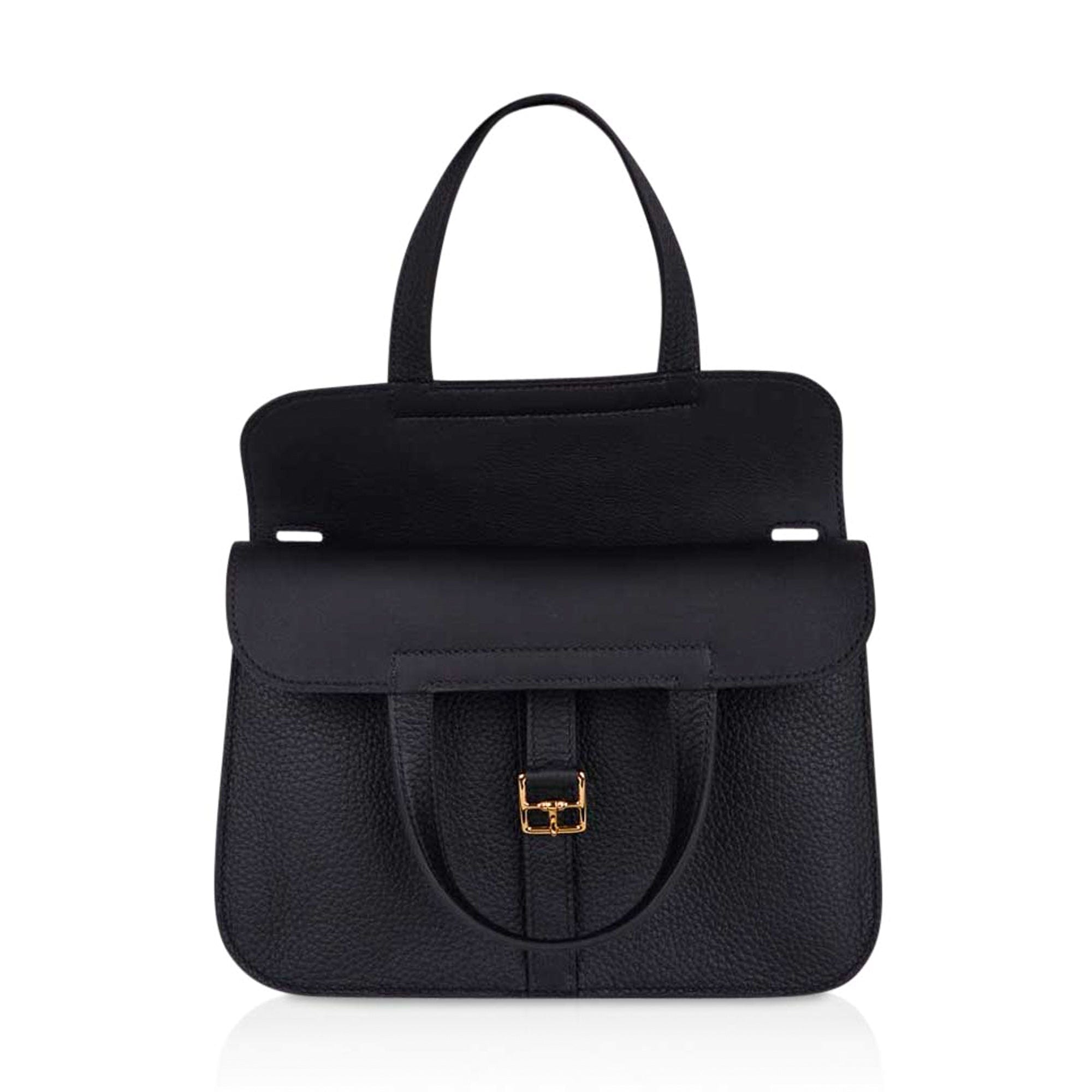 Halzan 25 Bag Black Gold Hardware Clemence Leather New w/Box