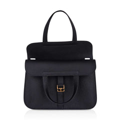 Halzan 25 Bag Black Gold Hardware Clemence Leather New w/Box