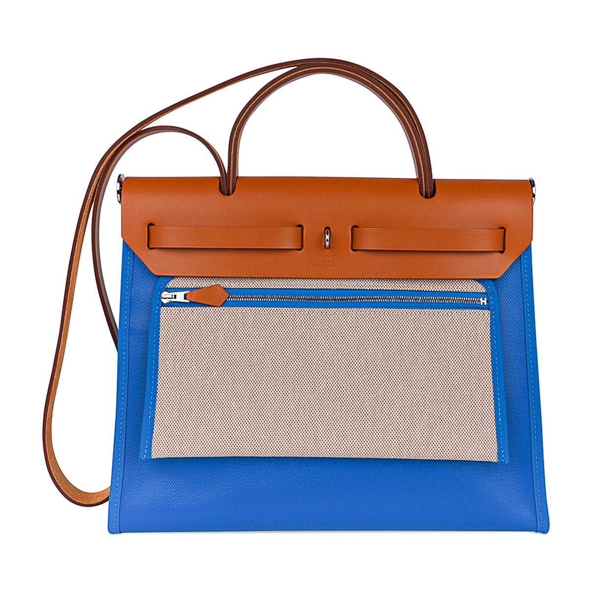 Herbag Zip 31 Bag Blue Frida Berline Canvas Vache Naturelle Leather with Palladium Hardware