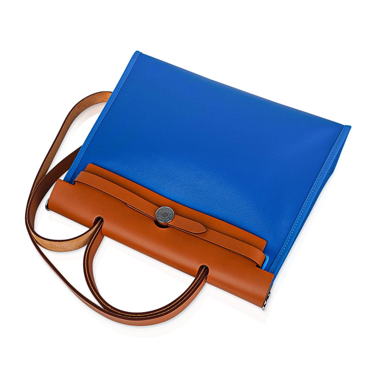 Herbag Zip 31 Bag Blue Frida Berline Canvas Vache Naturelle Leather with Palladium Hardware