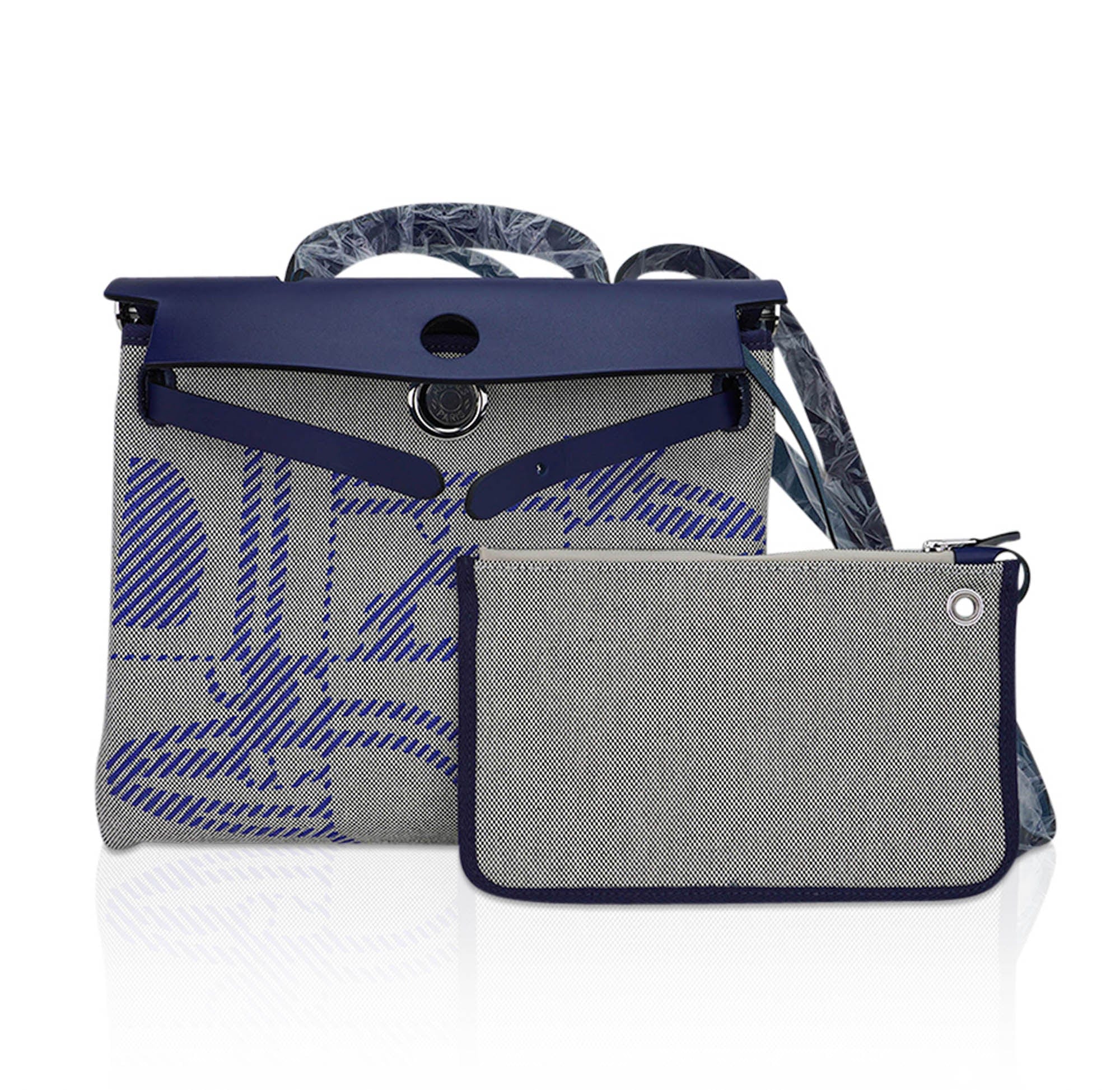 Herbag Zip 31 Bag Brides de Gala Toile Blue Sapphire Vache Hunter Leather with Palladium Hardware