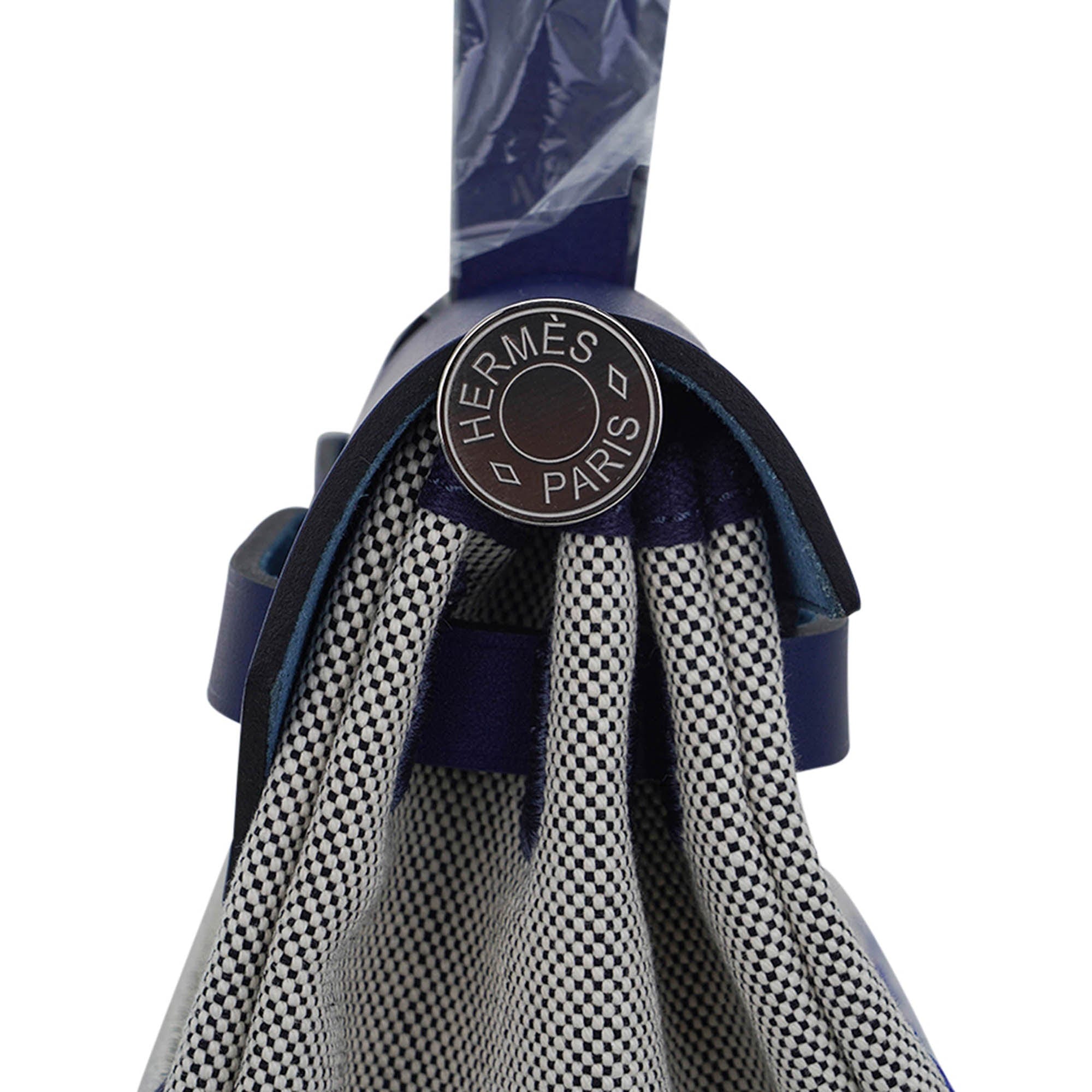 Herbag Zip 31 Bag Brides de Gala Toile Blue Sapphire Vache Hunter Leather with Palladium Hardware