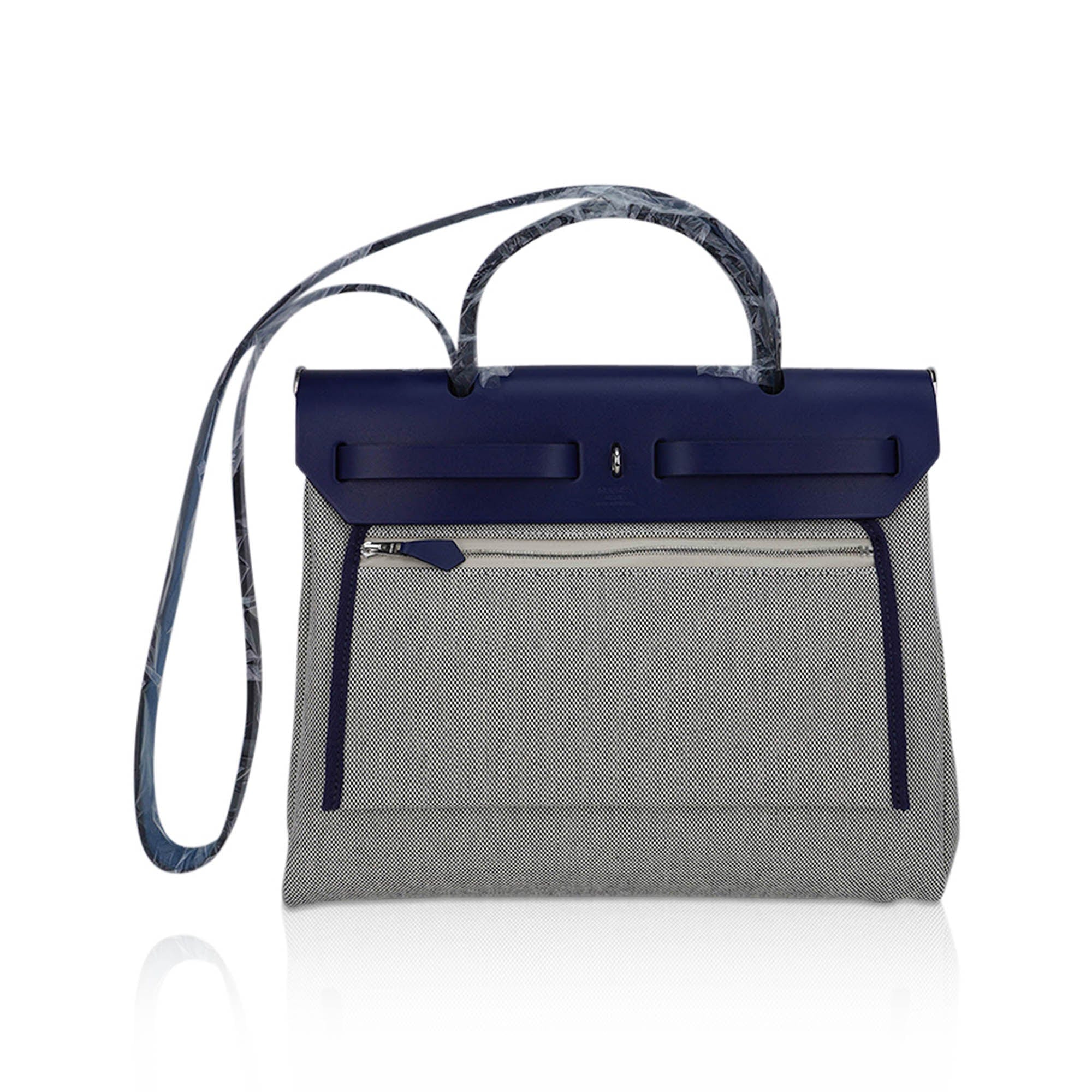 Herbag Zip 31 Bag Brides de Gala Toile Blue Sapphire Vache Hunter Leather with Palladium Hardware