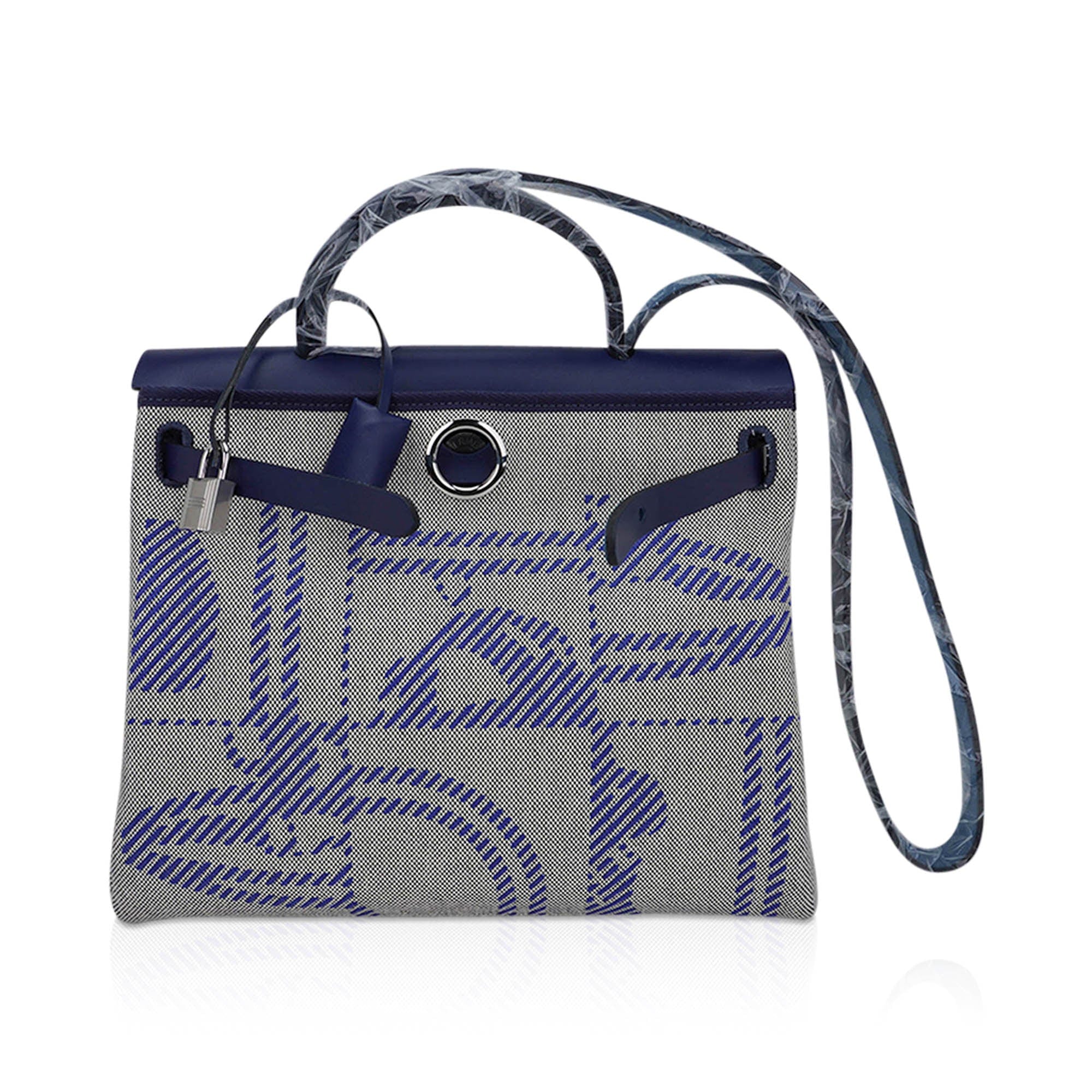 Herbag Zip 31 Bag Brides de Gala Toile Blue Sapphire Vache Hunter Leather with Palladium Hardware