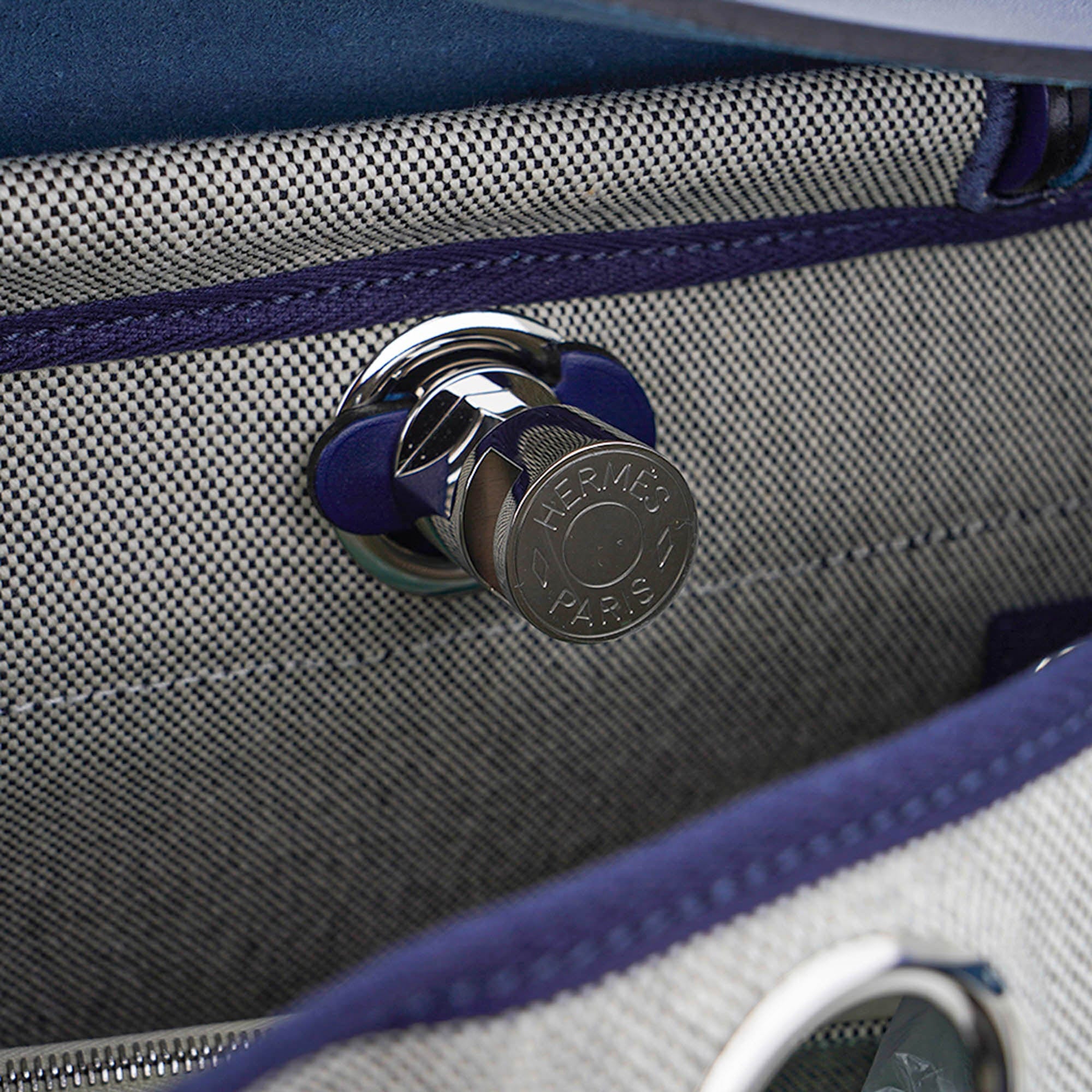 Herbag Zip 31 Bag Brides de Gala Toile Blue Sapphire Vache Hunter Leather with Palladium Hardware