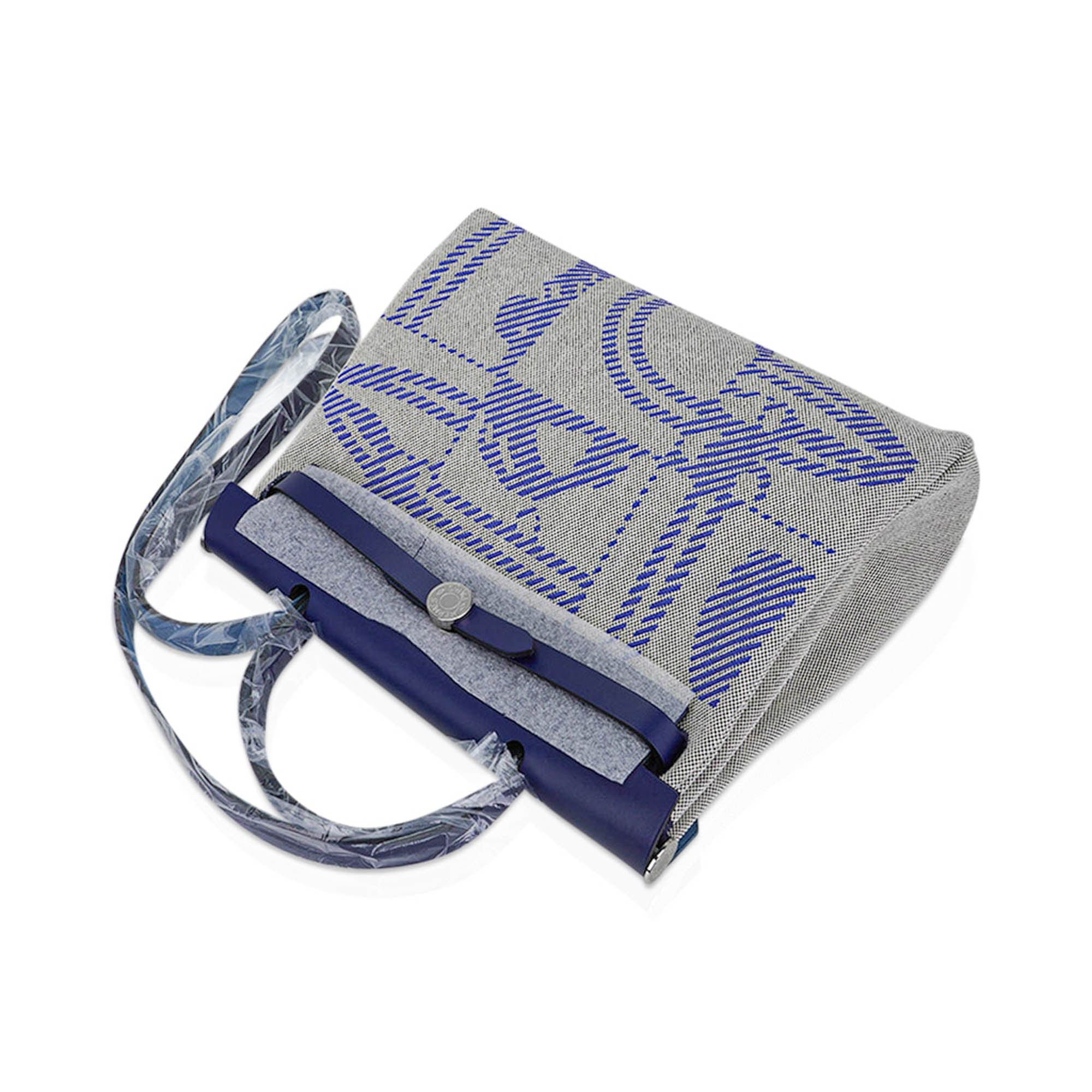Herbag Zip 31 Bag Brides de Gala Toile Blue Sapphire Vache Hunter Leather with Palladium Hardware