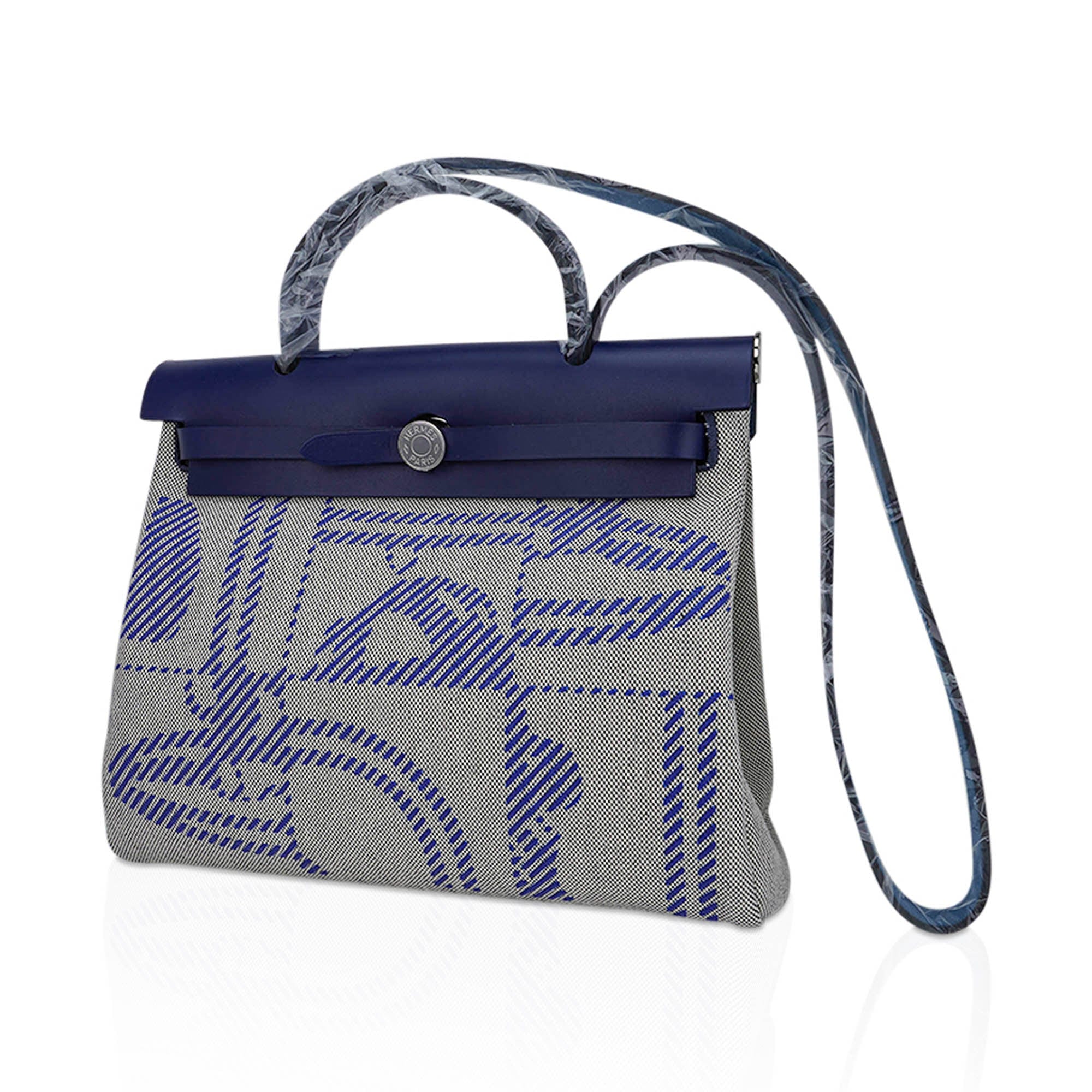 Herbag Zip 31 Bag Brides de Gala Toile Blue Sapphire Vache Hunter Leather with Palladium Hardware