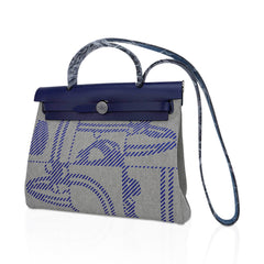 Herbag Zip 31 Bag Brides de Gala Toile Blue Sapphire Vache Hunter Leather with Palladium Hardware