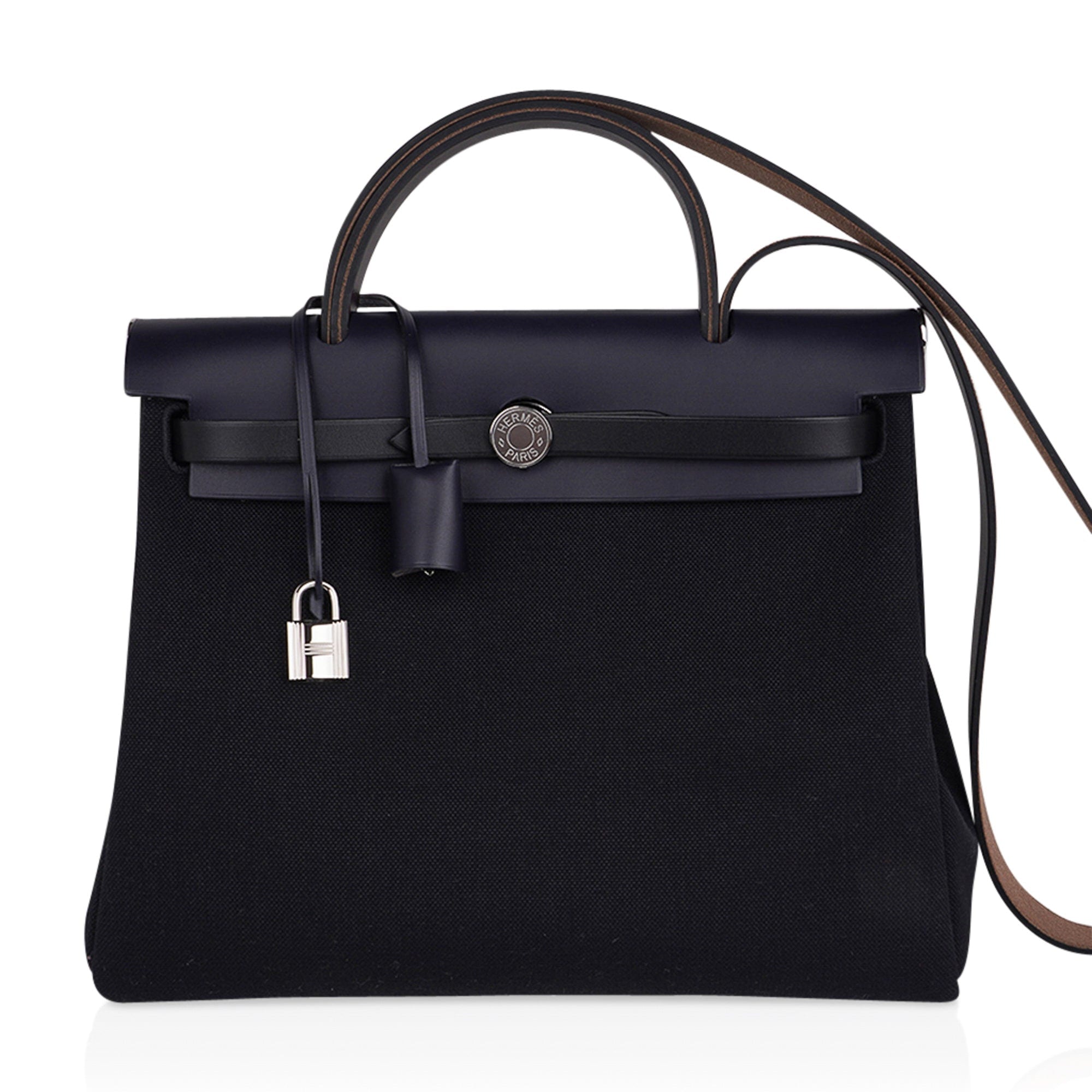 Herbag Zip 31 Bag Black Canvas & Blue Indigo Vache Hunter Leather with Palladium Hardware
