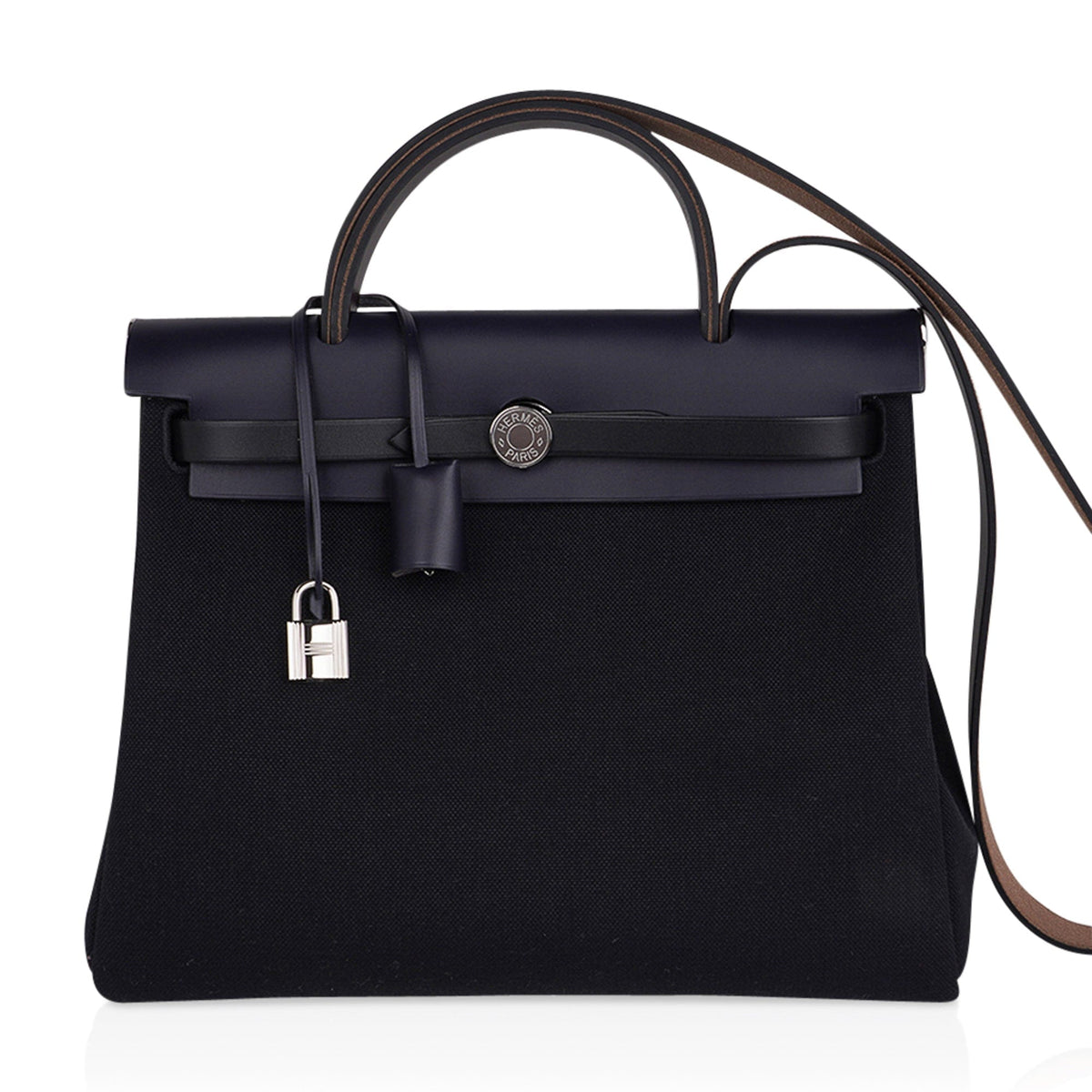 Herbag Zip 31 Bag Black Canvas & Blue Indigo Vache Hunter Leather with Palladium Hardware