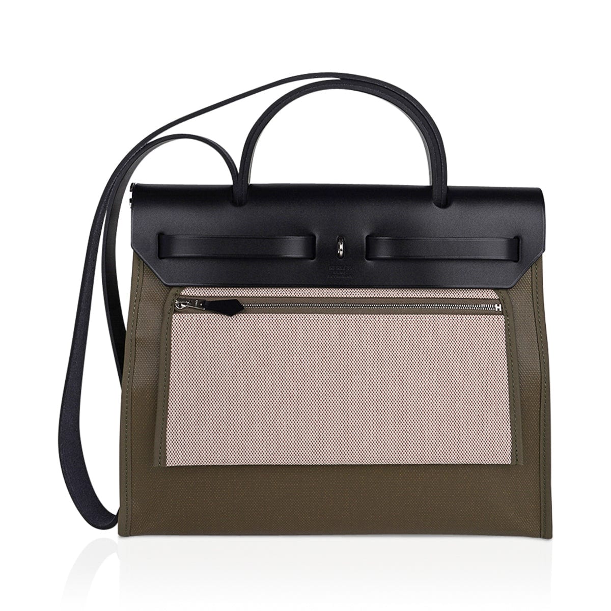 Herbag Zip 31 Bag Retourne Khaki Berline & Black Leather with Palladium Hardware