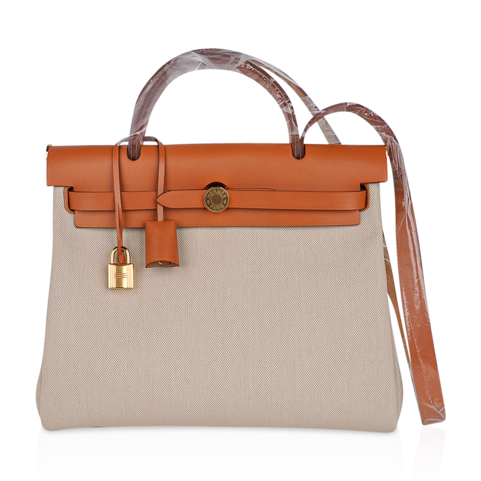 Herbag Zip Retourne 31 Bag Beton Toile Militaire / Natural Sable Leather Gold Hardware