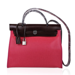 Herbag Zip 31 Bag Rose Shocking Berline Canvas Rouge Sellier Leather with Palladium Hardware