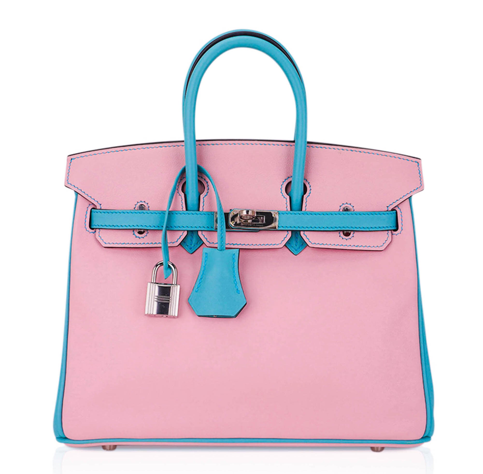 Special Order HSS Birkin 25 Bag Rose Sakura & Blue Atoll Swift Leather Palladium Hardware