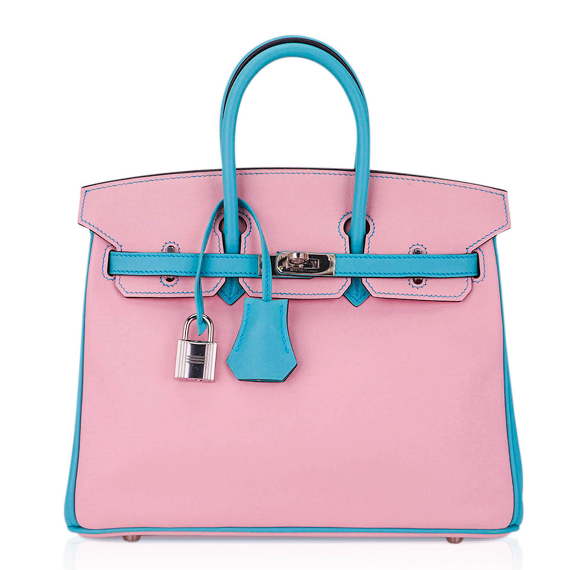 Special Order HSS Birkin 25 Bag Rose Sakura & Blue Atoll Swift Leather Palladium Hardware