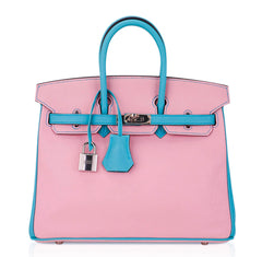 Special Order HSS Birkin 25 Bag Rose Sakura & Blue Atoll Swift Leather Palladium Hardware