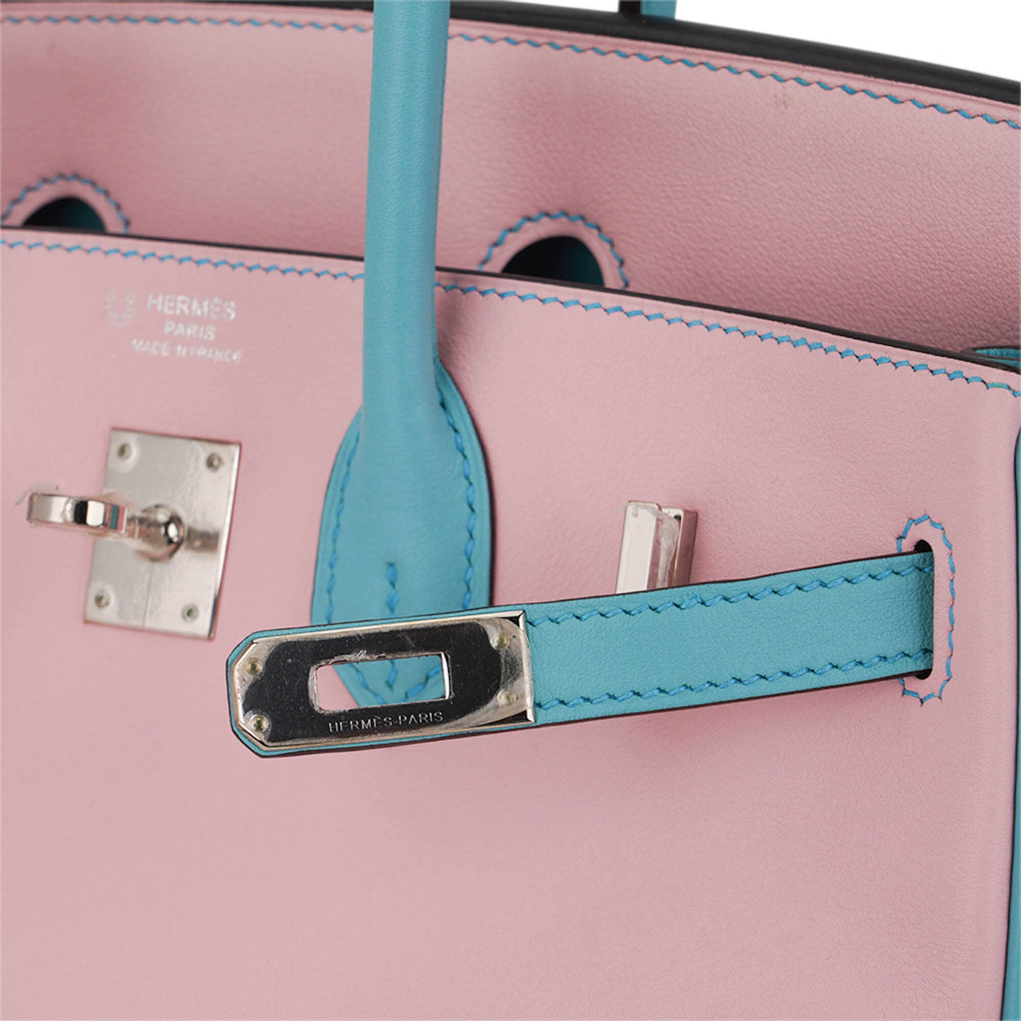 Special Order HSS Birkin 25 Bag Rose Sakura & Blue Atoll Swift Leather Palladium Hardware
