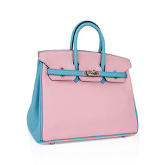 Special Order HSS Birkin 25 Bag Rose Sakura & Blue Atoll Swift Leather Palladium Hardware