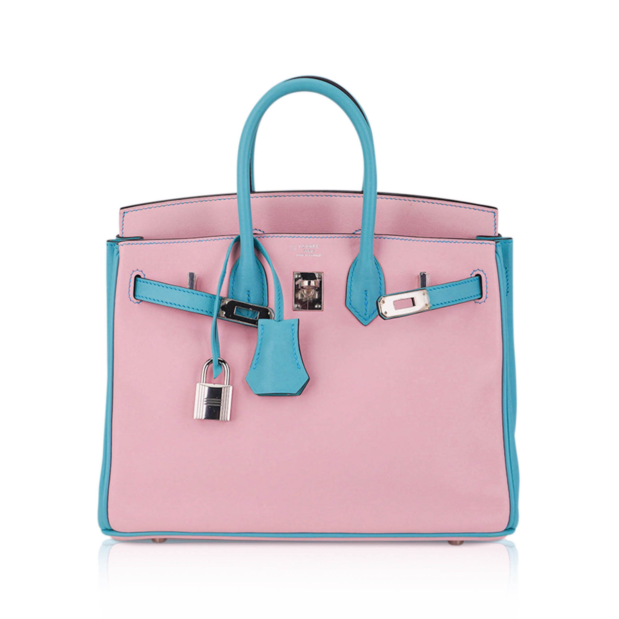 Special Order HSS Birkin 25 Bag Rose Sakura & Blue Atoll Swift Leather Palladium Hardware