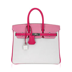 Special Order HSS Birkin 25 Bag White Rose Tyrien and Rose Confetti Epsom Leather