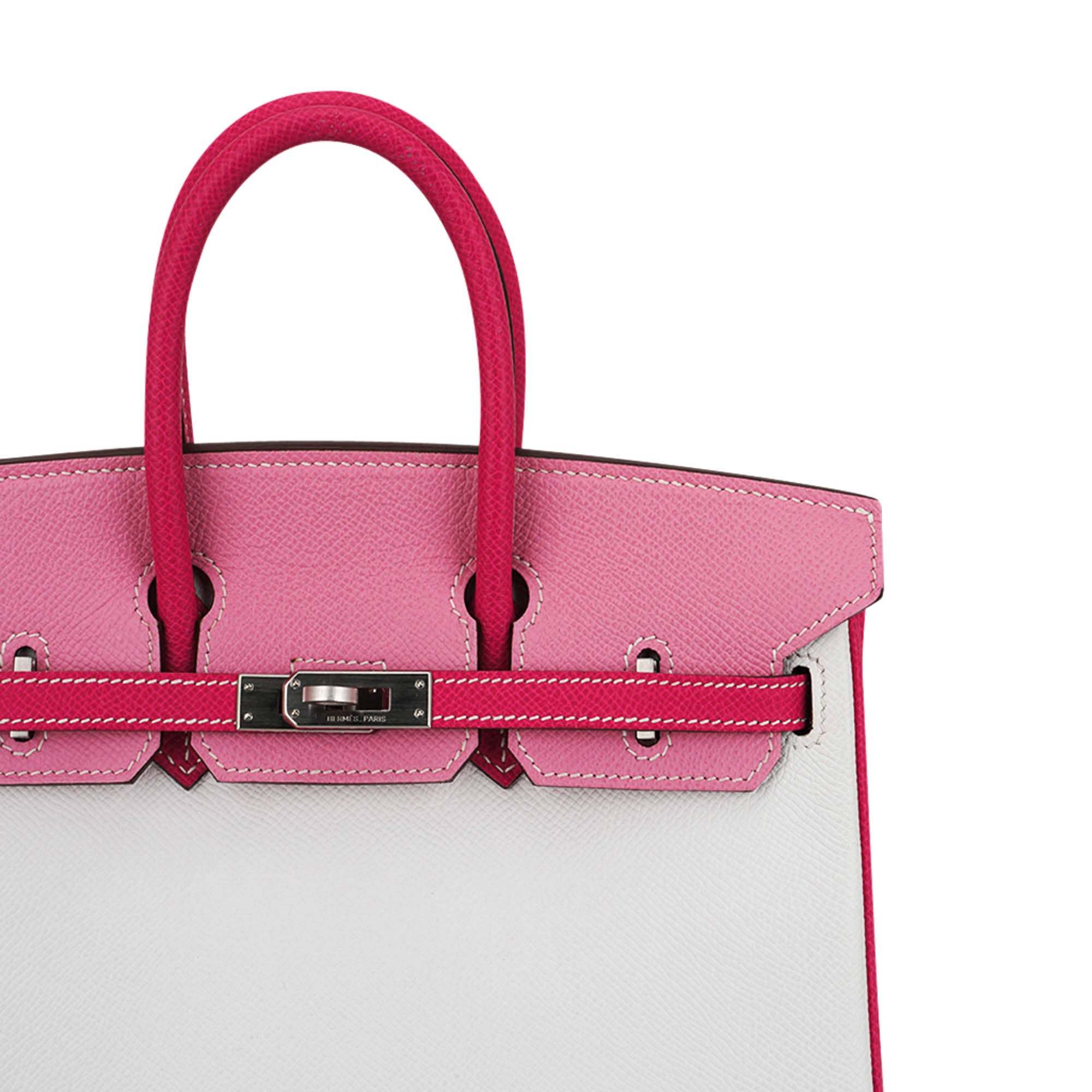 Special Order HSS Birkin 25 Bag White Rose Tyrien and Rose Confetti Epsom Leather