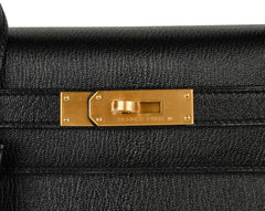 Kelly HSS 28 Bag Sellier Black Chevre Vermillion Interior Brushed Gold