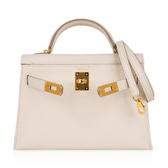 Kelly 20 Mini Sellier Bag Craie Epsom Leather with Gold Hardware