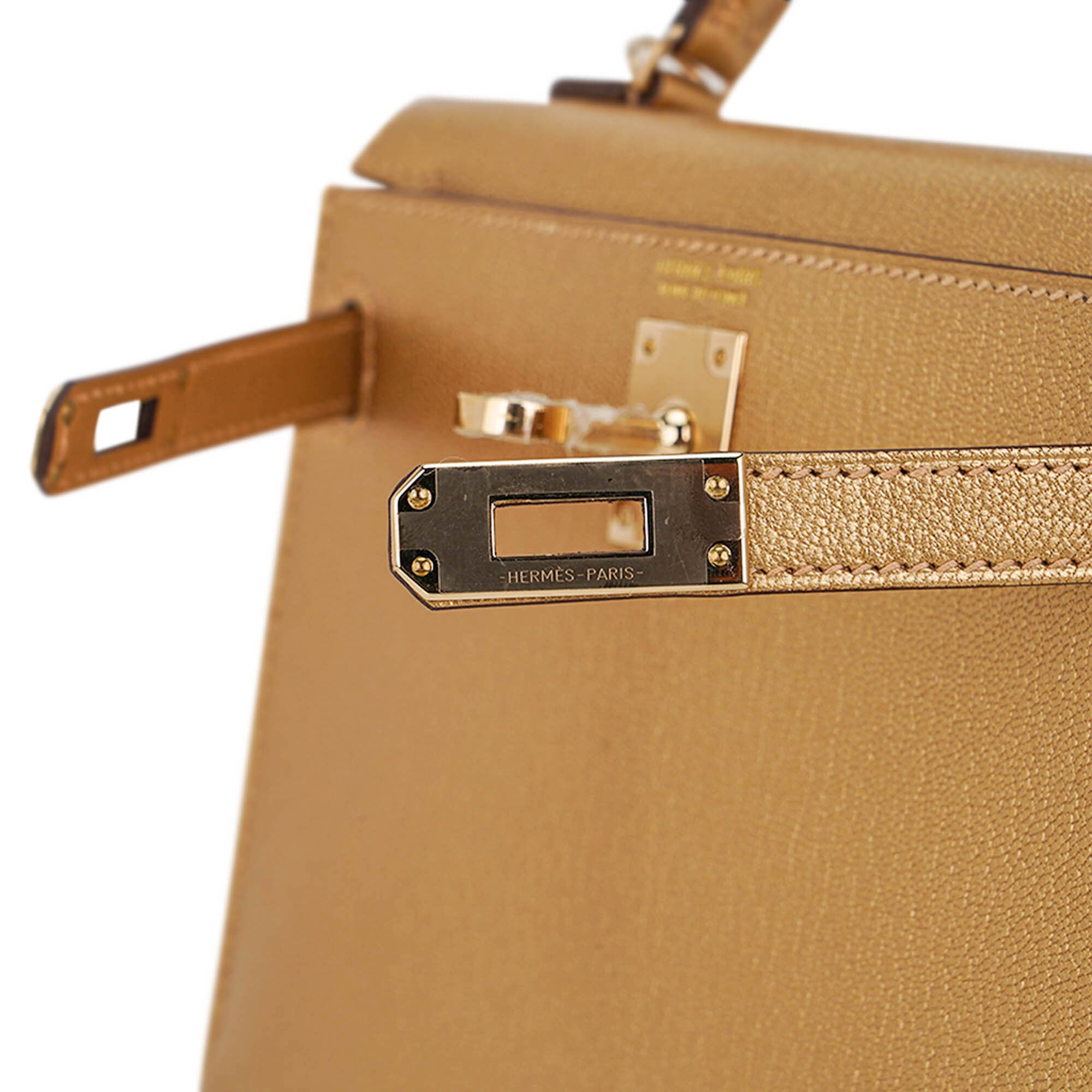 Kelly Sellier 20 Metallic Dore Chevre Chamkilight Permabrass Hardware
