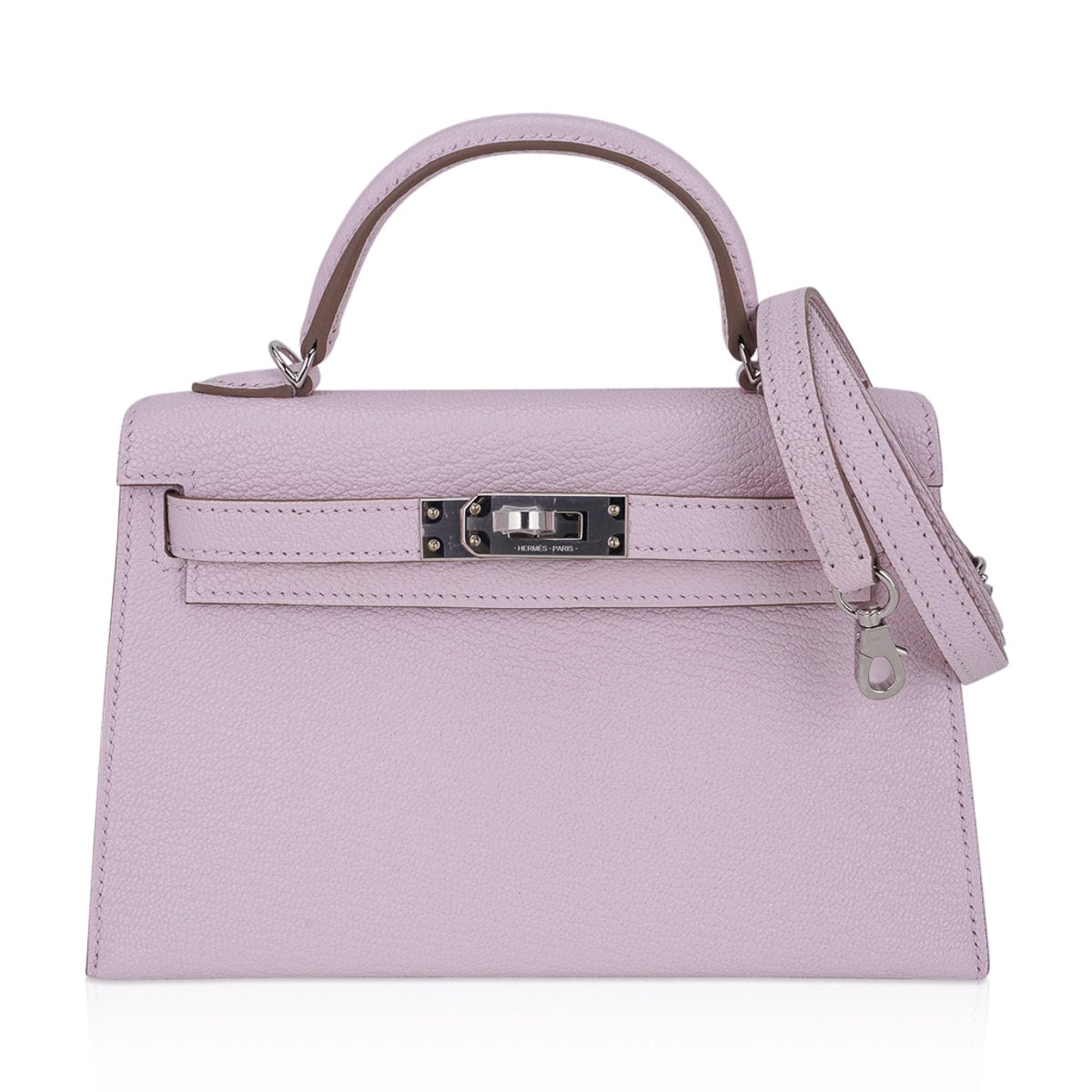 Mini Kelly 20 Bag Sellier Mauve Pale Chevre Leather with Palladium Hardware