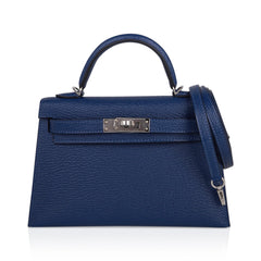 Special Order HSS Verso Mini Kelly 20 Sellier Bag Deep Bleu & Bleu Izmir Epsom Leather with Palladium Hardware