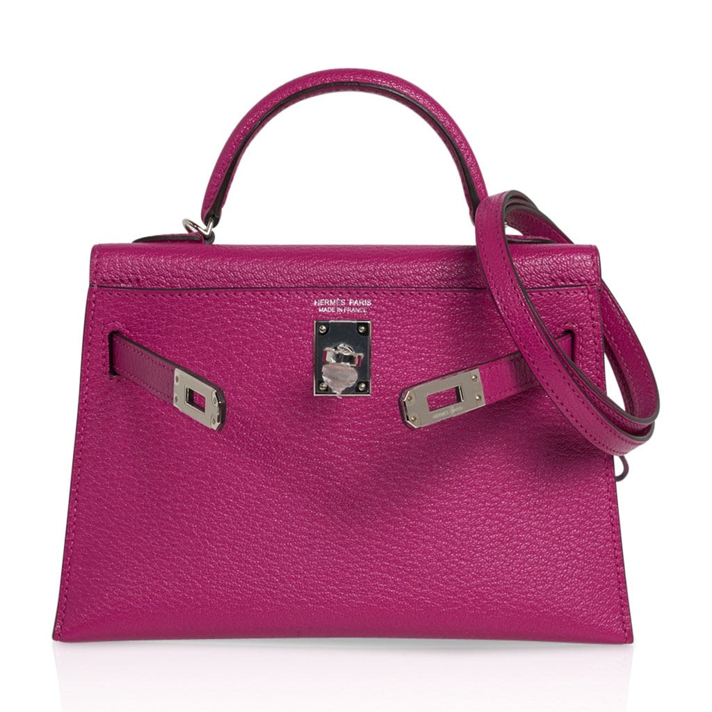 Mini Kelly 20 Bag Sellier Rose Pourpre Chevre Leather with Palladium Hardware