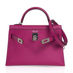 Mini Kelly 20 Bag Sellier Rose Pourpre Chevre Leather with Palladium Hardware